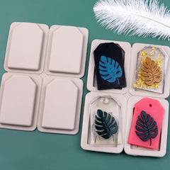 RKPM HOMES Aromatherapy Wax Mold | Rectangle Leave Shape Fondant Silicone Mould with Hanging Hole | Dried Flowers Resin Soap Clay Craft Jewelry Making Molds DIY Pendant Necklace | Grey - 4 Cavity