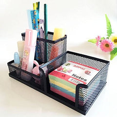 RKPM Pan Stand Office Supplies Desk Organizer Mesh Collection Pen Holder, 3 Compartments Black