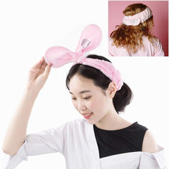 SYGA Girls Rabbit Ear Bowknot Hair Bands for Makeup, Elastic Velvet Face Wash Bath Shower Makeup Cosmetic Beauty Headbands for Washing Spa Yoga Face Care hair Accessories for Girls Women (Pink)