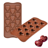 RKPM HOMES Heart Shape Chocolate Mould Tray I 3D Fondant Love Silicone Baking Mold I for Handmade DIY Jelly Cakes Dessert Candy Pastry Polymer Clay Muffin Cupcake Decoration Tools I Brown - 12 Cavity