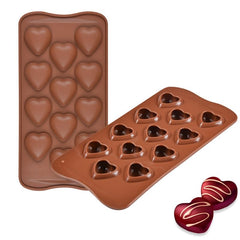 RKPM HOMES Heart Shape Chocolate Mould Tray I 3D Fondant Love Silicone Baking Mold I for Handmade DIY Jelly Cakes Dessert Candy Pastry Polymer Clay Muffin Cupcake Decoration Tools I Brown - 12 Cavity