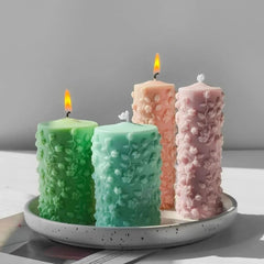 RKPM HOMES Flower Cylinder Candle Mold I 3D Round Pillar Flowers Column Silicone Epoxy Mould I for DIY Handmade Beeswax/Soy Wax Candles Plaster Resin Clay Desktop Home Decor Art Craft Projects (Floral Thin)