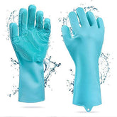 RKPM HOMES Washing Gloves, Reusable Silicone Dishwashing Gloves with Scrubbers for Kitchen, Bathroom Cleaning, Pet Hair Care, Car Washing And More 1 Pair, 2 Gloves, Blue