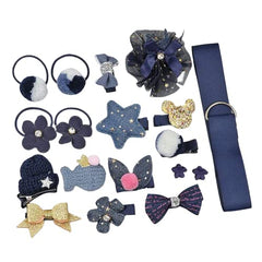 RKPM HOMES Hair Clips Set - 18 Pieces - Navy Blue - Cute Hair Bows & Barrettes - For Baby Girls & Teens - Ages 4-12