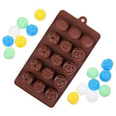 RKPM HOMES Mix Flower Shape Chocolate Mould | Silicone Candy Mold | Baking Tools for Cake Chocolate Candy Ice Jelly | Cake Baking Moulds | Bakeware Molds | Brown – 15 Cavity
