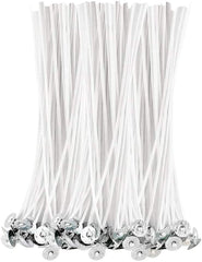 RKPM HOMES Cotton Wick With Metal Sustainer Tabs | Low Smoke Pre-Waxed for Candle Making | Homemade DIY Decorating Art | Accessory - Pack of 100 (20 CM)