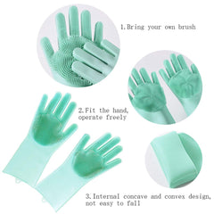 RKPM HOMES Washing Gloves, Reusable Silicone Dishwashing Gloves with Scrubbers for Kitchen, Bathroom Cleaning, Pet Hair Care, Car Washing And More 1 Pair, 2 Gloves, Pink