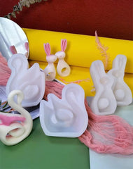 RKPM HOMES Easter Bunny Shape Candle Mold I 3D Fondant Rabbit Silicone Aromatic Plaster Epoxy Mould I for DIY Handmade Chocolate, Cake Décor, Aromatherapy, Soap, Resin Art Craft Making (Right)