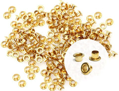 RKPM HOMES Grommet Eyelet Hole Rivets, Set of 100 | 3MM Hole Round Metal Self-Backing Eyelet | for Leather Craft DIY Scrapbooking Shoes Belts Clothes Fashion Practical Accessories (Gold)