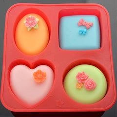 RKPM HOMES Soaps Molds | Silicone Oval Square Heart and Round Shape Mould | Handmade Sharp Edges Soap Making Forms | 3D Moulds for Cake Chocolate Candy Ice Jelly Brownie Dessert - 4 Cavity