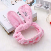 RKPM Girls Hair Band Wash Face Bath Spa Makeup Wrap Rabbit Ears Headband Soft Elastic (Pink)