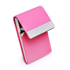 Business Card Holder Case - PU Leather Business Card Case Name Card Holder Slim Metal Pocket Card Holder with Magnetic Shut - Pink