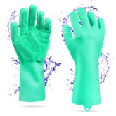 RKPM HOMES Washing Gloves, Reusable Silicone Dishwashing Gloves with Scrubbers for Kitchen, Bathroom Cleaning, Pet Hair Care, Car Washing And More 1 Pair, 2 Gloves, Green