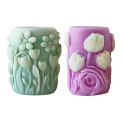 RKPM HOMES Flower Cylinder Candle Mold I 3D Round Pillar Flowers Column Silicone Epoxy Mould I for DIY Handmade Beeswax/Soy Wax Candles Plaster Resin Clay Desktop Home Decor Art Craft Projects (Tulip)