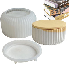 RKPM HOMES Box Resin Molds I Concrete Round Short Silicone Epoxy Casting Mould with Lid I for DIY Handmade Necklace Earring Art Crafts Jewelry Storage Box Ring Trinket Container Decorations (Stripes)