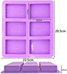 RKPM HOMES - 3D DIY Silicone Soap Mold for Soap Making | Rectangle Designer 6 Cavity Soap Mold | Cavity Size : Approx 110 Grams Each |Size :22.5 cm X 20.5 cm X 2.8 cm