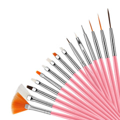 RKPM HOMES UV Gel Acrylic Nail Painting Brushes/Drawing Pen/Nail Art Design Painting Tool Pen Polish Nail Brush Set Of - 15 Pieces - Pink