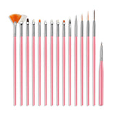 RKPM HOMES UV Gel Acrylic Nail Painting Brushes/Drawing Pen/Nail Art Design Painting Tool Pen Polish Nail Brush Set Of - 15 Pieces - Pink