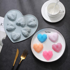 RKPM HOMES Love Chocolate Mould I 3D Fondant Diamond Heart Shape Silicone Baking Mold Tray I for Handmade DIY Jelly Cakes Dessert Candy Pastry Muffin Soap Resin Cupcake Decoration Tools - 6 Cavity