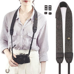 RKPM HOMES Camera Strap Sling belt I Adjustable Shoulder Neck Vintage I Cotton Leather finish Hooks Safety cross-body for All DSLR Camera Nikon Canon Sony Pentax I Suitable for Women Men – Gray
