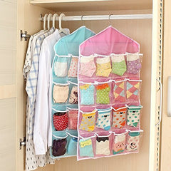 RKPM 16 Grids Pouch Clothes Sock Underwear Bra Hanging Storage Bag Organizer - Blue