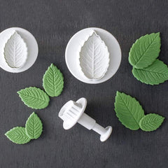 RKPM HOMES 3-Pieces DIY Cake Plunger Cutter Molds Sugarcraft Cake Decorating, (Rose Leafs)