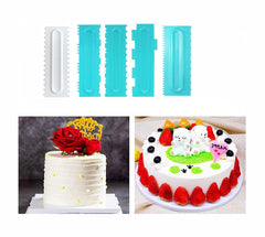 RKPM HOMES Plastic Saw Tooth Cake Scraper Set, Decorating Comb & Icing Smoother Tool Scraper, DIY Icing Decorating Spatula Decorating Mousse Butter Cream (Blue Scraper 5 Pcs)