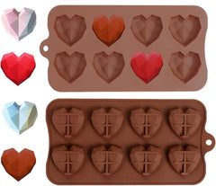RKPM HOMES Diamond Heart Shape Chocolate Mold I 3D Love Silicone Baking Mould Tray I for Handmade DIY Jelly Cakes Dessert Candy Pastry Polymer Clay Muffin Cupcake Decoration Tools I Brown - 8 Cavity