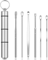 RKPM HOMES 6 Pcs Ear Cleansing Tool Set with Keychain Box | Earwax Removal Kit | Stainless Steel Ear Curette and Spring Ear Buds Cleaner with a Cleaning Brush and Storage Box | Medical Grade