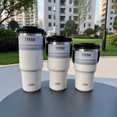 RKPM HOMES Insulated Coffee Mug with Lid & Handle I Double Wall Stainless Steel Vacuum Thermos I Hot & Cold Beverages I Cup with Splash Proof Sliding Lid for Office, Home, Travel - 600ml (White) 1Pcs