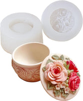 RKPM HOMES Storage Box Resin Mold I 3D Round Flower Shape Silicone Epoxy Casting Mould with Lid I Succulent Concrete Molds for DIY Handmade Jewelry Ring Trinket Makeup Organizer Flower Pot Candle Jar