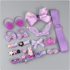 RKPM HOMES Hair Clips Set I Hair Ties Elastic I Hair Rope Barrettes, Cute Hair Bows, Ponytail Holder Hairpins Set I Hair Accessories I for Baby Girls Teens Toddlers – Set of 18 (Purple)