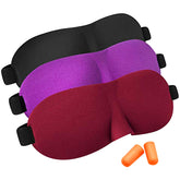 RKPM Sleep Mask Pack of 3, Lightweight & Comfortable Super Soft Adjustable 3D Contoured Eye Masks for Sleeping, Travel, Shift Work, Naps, Night Blindfold Eye shade With Ear Plug Multicolour