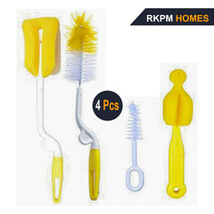 RKPM 4 Pcs Baby Milk Bottle Nipple Straw Brush Sponge Nylon Cleaning Brush Cleaner Bottle Tong Set of 4 (Random Color)