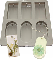 RKPM HOMES Aromatherapy Wax Mold I Silicone Fondant Mould with Hanging Hole I Dried Flowers Resin Soap Clay Craft Jewelry Making Molds DIY Pendant Bookmark Necklace I Grey - 6 Cavity (2 Different)