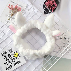 RKPM HOMES Cute Deer Antler Cat Ears Plush Headbands Soft Elastic Hair Loop Hair Bands Facial Makeup Wrap for Women Shower SPA Mask White