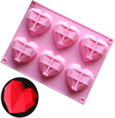 RKPM HOMES Diamond Heart Silicone Mold for Chocolate, 6 Cavities Non-Stick Easy Release Heart Shaped Silicone Mold Tray for Ice Cream, Mousse Cake Baking, Desserts, Candy (6 Cavity Diamond)