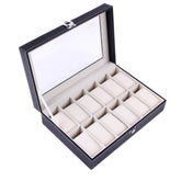 RKPM HOMES Velvet Fabric Glass Faux Leather Watch Organizer Storage Box, Wrist Watch Storage Display Box (12 Cavity) (Watch are Not Include)