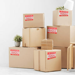 RKPM HOMES Handle with Care Fragile Stickers I Rectangular Strong Adhesive Labels I White Red Warning Sticker I for Safe Shipping Goods Packing I 3 x 2 Inch - 300 Pcs (Type D)