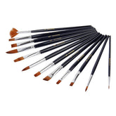 RKPM Set of 12 Nylon Soft Bristles Paint Brushes (Black) Ideal for Acrylics, Watercolor & Oil
