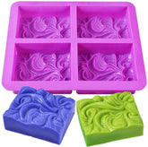 RKPM HOMES Soaps Molds | Silicone Square Shape Mould with Ocean Wave Pattern | Handmade Sharp Edges Soap Making Forms | 3D Moulds for Cake Chocolate Candy Ice Jelly Brownie Dessert - 4 Cavity