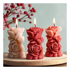 RKPM HOMES Flower Cylinder Candle Mold I 3D Rose Pillar Flowers Column Silicone Epoxy Mould I for DIY Handmade Beeswax/Soy Wax Candles Plaster Resin Clay Desktop Home Decor Art Craft Projects (Large)