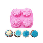 RKPM HOMES Silicone 4-Cavity Different Flowers Muffins Jelly Candle Mould Handmade Soap Mould, Multi-Color