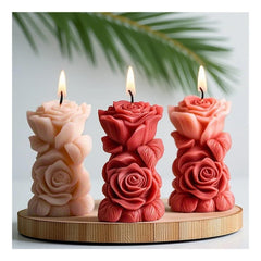 RKPM HOMES Flower Cylinder Candle Mold I 3D Rose Pillar Flowers Column Silicone Epoxy Mould I for DIY Handmade Beeswax/Soy Wax Candles Plaster Resin Clay Desktop Home Decor Art Craft Projects (Small)