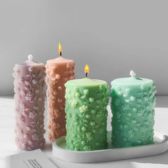 RKPM HOMES Flower Cylinder Candle Mold I 3D Round Pillar Flowers Column Silicone Epoxy Mould I for DIY Handmade Beeswax/Soy Wax Candles Plaster Resin Clay Desktop Home Decor Art Craft Projects (Floral Thin)