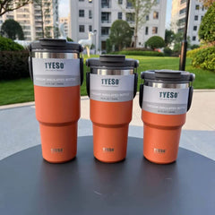 RKPM HOMES Insulated Coffee Mug with Lid & Handle I Double Wall Stainless Steel Vacuum Thermos I Hot & Cold Beverages I Cup with Splash Proof Sliding Lid for Office, Home, Travel - 900ml (Orange) 1Pcs