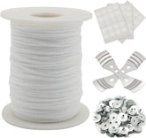 RKPM HOMES Candle Making Combo - 61 Ft Cotton Braided Threads, 2 Pcs Metal Wick Holders, 45-50 Pcs Sustainer Tabs, With 60 Pcs Wick Stickers I for Homemade DIY Candle Decorating Art Crafts Accessories