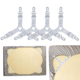 RKPM Bed Sheet Fasteners, 4 PCS Adjustable Triangle Elastic Suspenders Gripper Holder Straps Clip for Bed Sheets,Mattress Covers, Sofa Cushion (4 Pack-Short) White