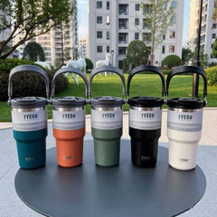 RKPM HOMES Insulated Coffee Mug with Lid & Handle I Double Wall Stainless Steel Vacuum Thermos I Hot & Cold Beverages I Cup with Splash Proof Sliding Lid for Office, Home, Travel - 600ml (White) 1Pcs