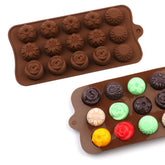 RKPM HOMES Mix Flower Shape Chocolate Mould | Silicone Candy Mold | Baking Tools for Cake Chocolate Candy Ice Jelly | Cake Baking Moulds | Bakeware Molds | Brown – 15 Cavity
